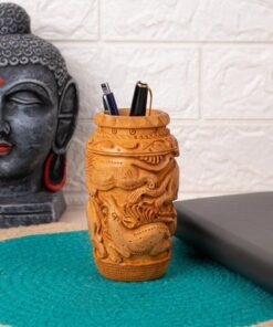 Kadam Wood Handcrafted Pen / Pencil Holder - 5 inches height