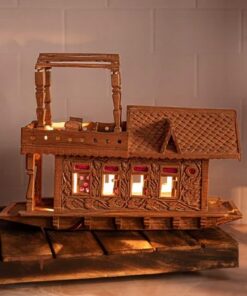 Walnut wood carved Kashmir House Boat with Lights - 18 inches long