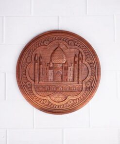 Hand crafted, round shaped, wooden Taj Mahal wall hanging