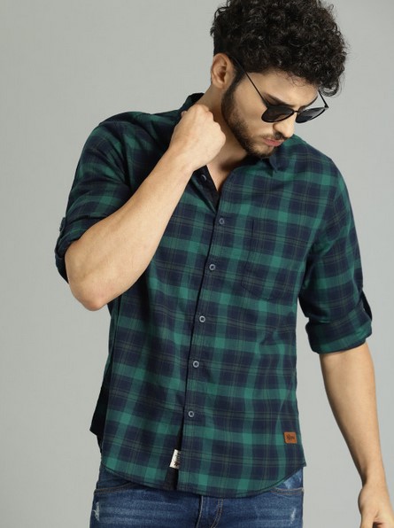 Screenshot 2026-07-23 131648 Men Green & Navy Blue Checked Casual Shirt