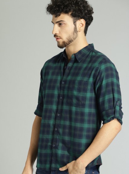Screenshot 2026-07-23 131713 Men Green & Navy Blue Checked Casual Shirt - Image 3